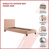 Single PU Leather Bed Frame Pink - Side View