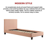 Single PU Leather Bed Frame Pink - Low Angle