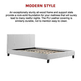 Double PU Leather Bed Frame White - Low Angle