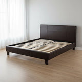 Double PU Leather Bed Frame Brown - Front View