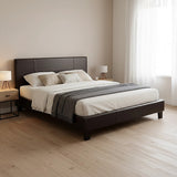 Double PU Leather Bed Frame Brown - Side View