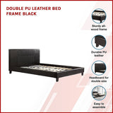 Double PU Leather Bed Frame Black - Side View