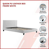 Queen PU Leather Bed Frame White - Side View