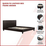 Queen PU Leather Bed Frame Brown - Side View