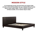 Queen PU Leather Bed Frame Brown - Extra Image