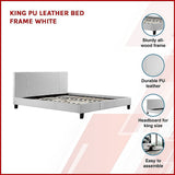 King PU Leather Bed Frame White - Side View