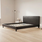 King PU Leather Bed Frame Brown - Front View