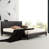 King PU Leather Bed Frame Brown - Front View