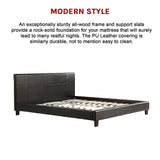 King PU Leather Bed Frame Brown - Close-Up Angle