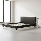 King PU Leather Bed Frame Black - Front View