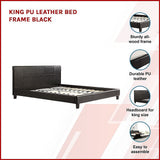 King PU Leather Bed Frame Black - Side View