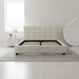 Double PU Leather Deluxe Bed Frame White - 45-Degree Angle