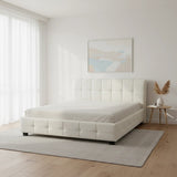 Double PU Leather Deluxe Bed Frame White - Close-Up Angle