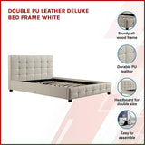 Double PU Leather Deluxe Bed Frame White - Side View