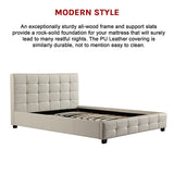 Double PU Leather Deluxe Bed Frame White - Close-Up Angle