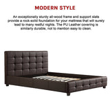 Double PU Leather Deluxe Bed Frame Brown - Close-Up Angle