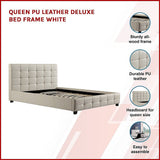 Queen PU Leather Deluxe Bed Frame White - Side View