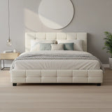 Queen PU Leather Deluxe Bed Frame White - 45-Degree Angle