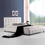 Queen PU Leather Deluxe Bed Frame White - Front View