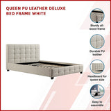 Queen PU Leather Deluxe Bed Frame White - Side View