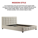 Queen PU Leather Deluxe Bed Frame White - Close-Up Angle