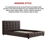 Queen PU Leather Deluxe Bed Frame Brown - Extra Image