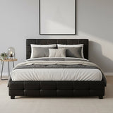 Queen PU Leather Deluxe Bed Frame Black - 45-Degree Angle