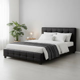 Queen PU Leather Deluxe Bed Frame Black - Close-Up Angle