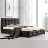 Queen PU Leather Deluxe Bed Frame Black - Front View