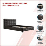 Queen PU Leather Deluxe Bed Frame Black - Side View
