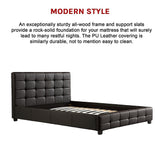Queen PU Leather Deluxe Bed Frame Black - Close-Up Angle