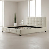 King PU Leather Deluxe Bed Frame White - Front View