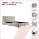 King PU Leather Deluxe Bed Frame White - Side View