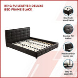 King PU Leather Deluxe Bed Frame Black - Side View