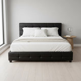 King PU Leather Deluxe Bed Frame Black - 45-Degree Angle