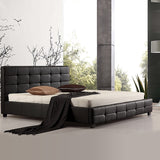 King PU Leather Deluxe Bed Frame Black - Front View