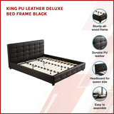 King PU Leather Deluxe Bed Frame Black - Side View