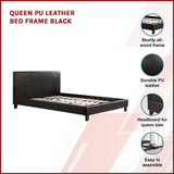 Queen PU Leather Bed Frame Black - Side View