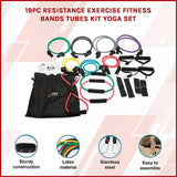 19PC Resistance Exercise Fitness Bands Tubes Kit Yoga Set - Side View
