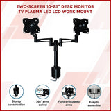 Two-Screen 10-25 Desk Monitor TV Plasma LED LCD Work Mount - Side View