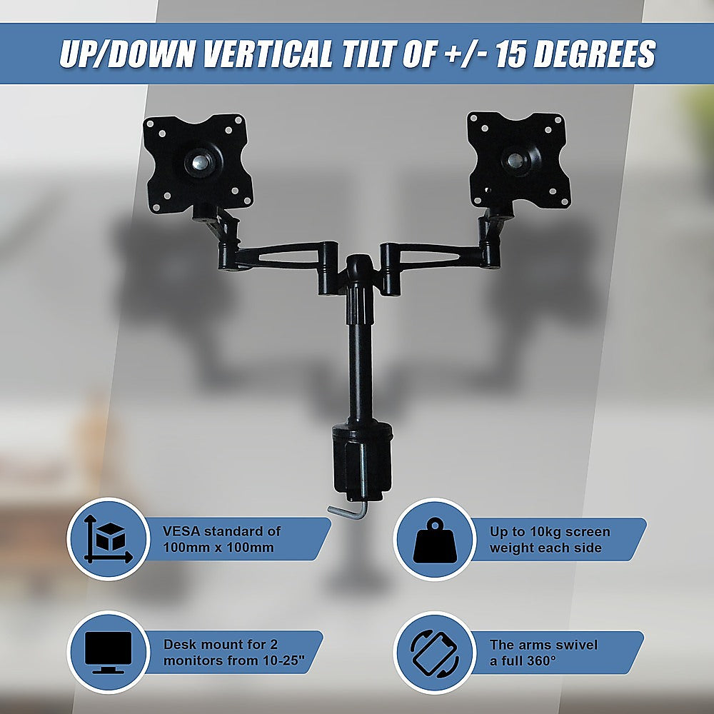 Two-Screen 10-25 Desk Monitor TV Plasma LED LCD Work Mount