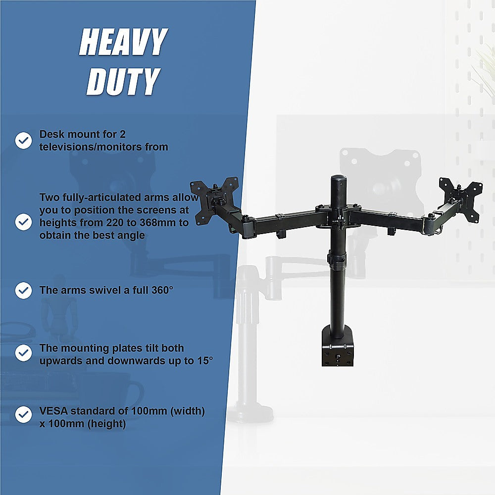 Two-Screen 10-25 Desk Monitor TV Plasma LED LCD Work Mount