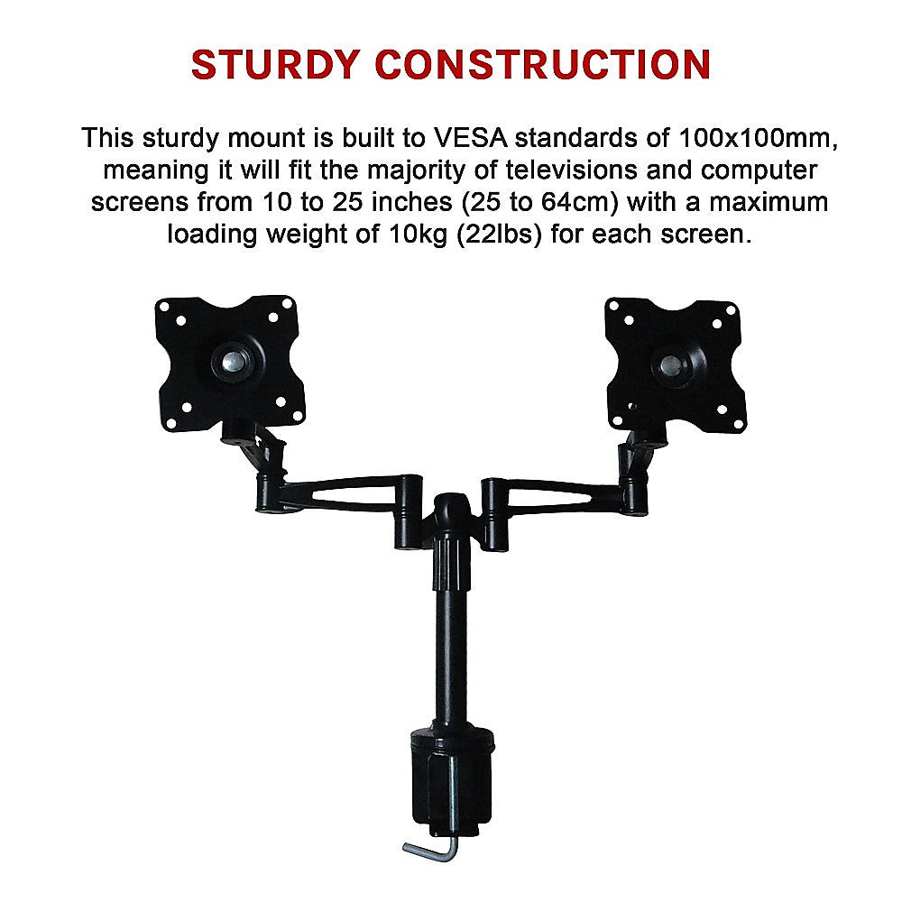 Two-Screen 10-25 Desk Monitor TV Plasma LED LCD Work Mount