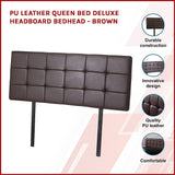 PU Leather Queen Bed Deluxe Headboard Bedhead - Brown - Side View