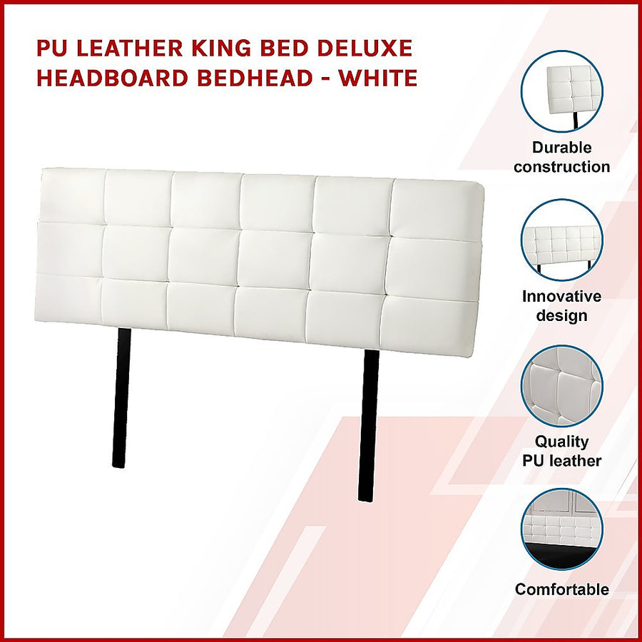 PU Leather King Bed Deluxe Headboard Bedhead - White, image 2