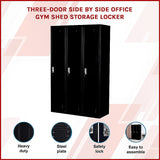 Three-Door Side by Side Office Gym Shed Storage Locker - Side View