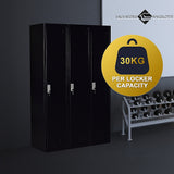 Three-Door Side by Side Office Gym Shed Storage Locker - 45-Degree Angle