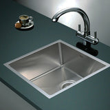 490x440mm Handmade Stainless Steel Undermount / Topmount Kitchen Laundry Sink with Waste - Front View