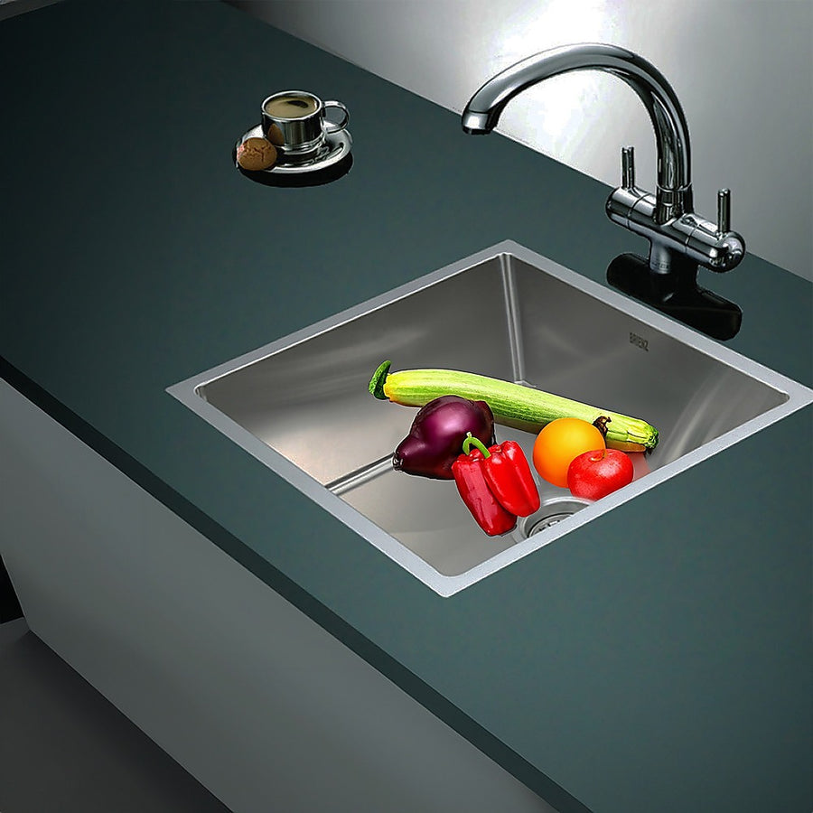 490x440mm Handmade Stainless Steel Undermount / Topmount Kitchen Laundry Sink with Waste, image 5