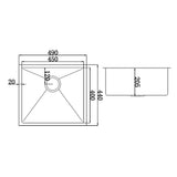 490x440mm Handmade Stainless Steel Undermount / Topmount Kitchen Laundry Sink with Waste